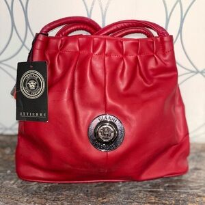 Vintage Gianni Versace Red Leather Shoulder Bag Medusa Logo ITTIERRE